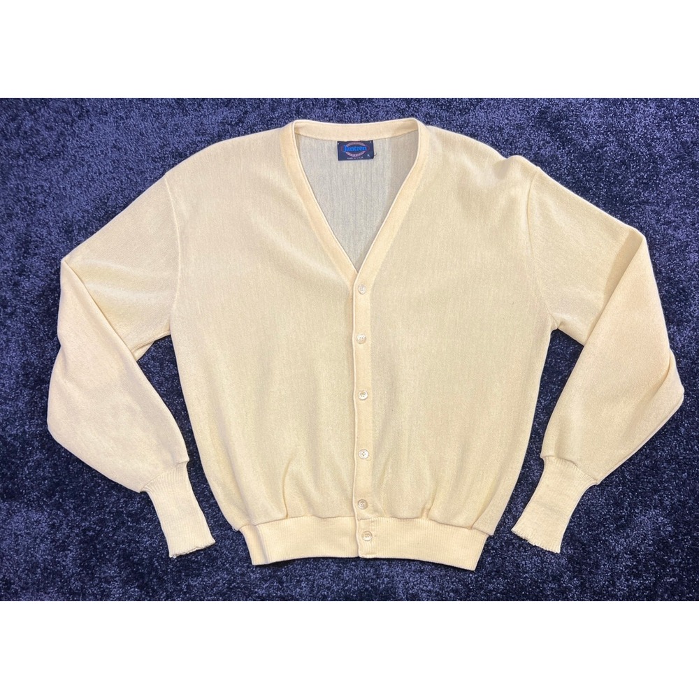 Vintage 80s Jantzen Cardigan Sweater Mens XL Yellow Button Kurt Cobain Grunge